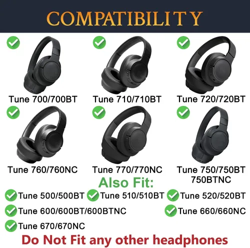 Miniatura 2 de SOULWIT Diadema para auriculares JBL Tune 500BT/510BT/520BT/600BT/600BTNC/660NC/670NC/700BT/710BT/720BT/750BT/750BTNC/760NC/770NC, pieza de Negro