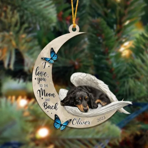 Miniatura 116 de Adorno colgante personalizado de ángel durmiendo en la luna, perro sabueso afgano, nombre personalizado, acrílico impreso en 2D plano – cumpleaños