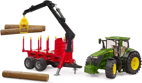 Miniatura 3 de Bruder 09829 John Deere 7R 350 con remolque forestal y 4 troncos