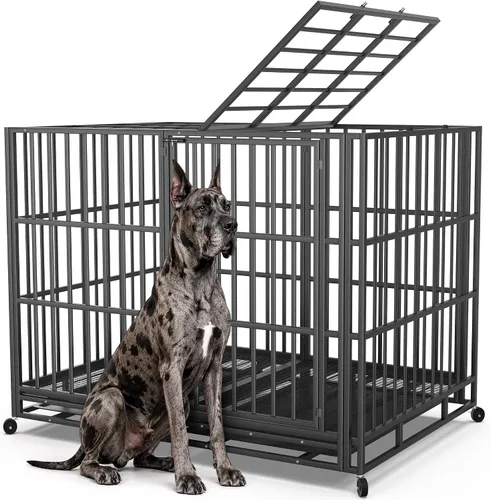 Miniatura 9 de Hiwokk Jaula para perros de 38 pulgadas, perrera indestructible a prueba de escapes para perros grandes de alta ansiedad, jaula de metal fuerte