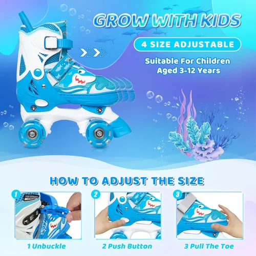 Miniatura 2 de Nattork Patines de ruedas para niños, patines ajustables con luz para niñas y niños, patines verdes, azules, morados y rosas para niños pequeños