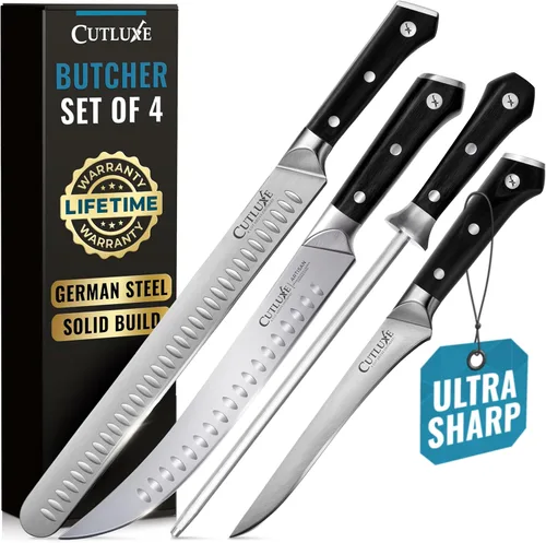 Cutluxe Juego de cuchillos de carnicero - Pechuga de barbacoa, cuchillos para romper y deshuesar, varilla de afilar - Juego de cuchillos para cortar