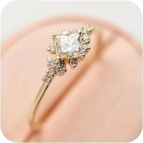 Exquisito anillo cuadrado de compromiso de morganita, anillo de boda de diamantes chapado en oro de 14 quilates, plata de ley 925, anillo de