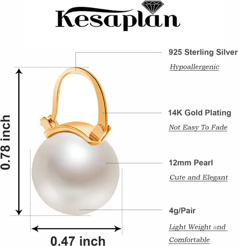 Miniatura 2 de Aretes de perlas para mujer, chapados en oro de 14 quilates, hipoalergénicos, aretes colgantes de circonita cúbica 5A, joyería elegante