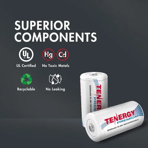 Miniatura 5 de Tenergy Baterías C recargables de alta calidad, batería NiMH de tamaño C de alta capacidad de 5000 mAh, batería de celda C, paquete de 8