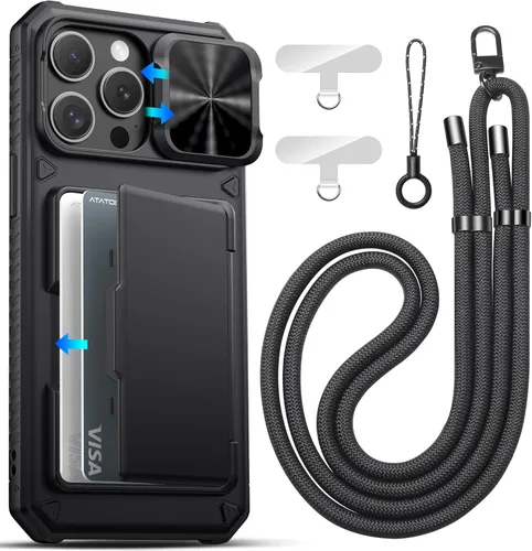 Miniatura 66 de ATATOO Funda para iPhone 17, tarjetero integrado (almacena 3-5 tarjetas) y funda para cámara deslizante y bloqueo RFID, protección de grado militar