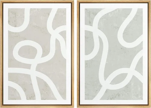 Miniatura 22 de SIGNWIN Lienzo enmarcado para pared, juego de arte de collage de ondas en espiral de mediados de siglo, formas abstractas, acogedor, neutro