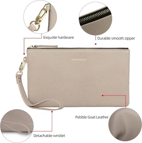Miniatura 3 de Bolso pequeño de piel de cabra gris y marrón con asa superior de cuero