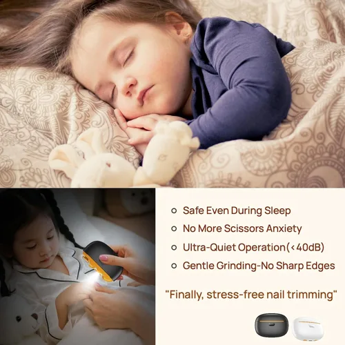 Miniatura 7 de Cortaúñas eléctrico recargable para bebés, amoladora con luz LED y receptor antisalpicaduras, lima de uñas eléctrica ultra silenciosa para bebés