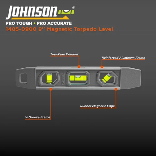 Miniatura 2 de Johnson Level & Tool 1405-0900 - Nivel de torpedo magnético de aluminio, 9 pulgadas, gris, 1 nivel