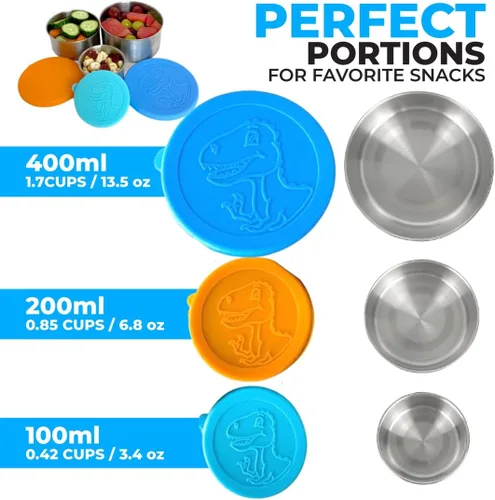 Miniatura 3 de Recipientes de acero inoxidable de dinosaurio para niños pequeños, loncheras, tapas de silicona antiderrames, almacenamiento de alimentos de metal