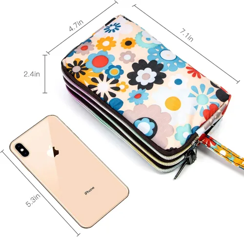 Miniatura 4 de BIAOTIE Cartera de pulsera de gran capacidad, Bolso de mano de nailon impreso impermeable para mujer
