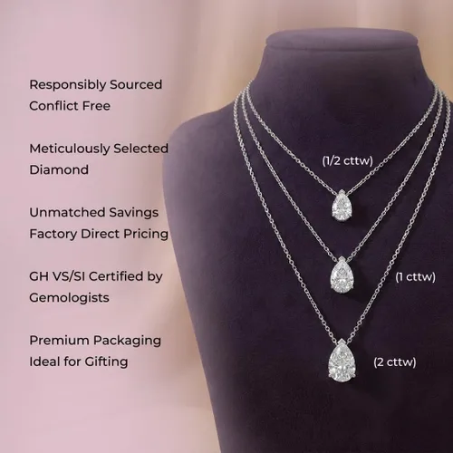 Miniatura 4 de La Joya Collares de diamantes de 1 quilate para mujer Collar de diamante solitario cultivado en laboratorio GH VSSI Cadena de oro macizo incluida