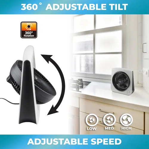 Miniatura 3 de Comfort Zone Ventilador de mesa Turbo con cabezal ajustable de 180 grados, 10 pulgadas, 3 velocidades, inclinación ajustable, ideal para el hogar