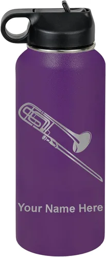 Miniatura 46 de LaserGram Botella de agua personalizada, trombón, acero inoxidable de doble pared aislada al vacío con popote superior, regalo grabado personalizado