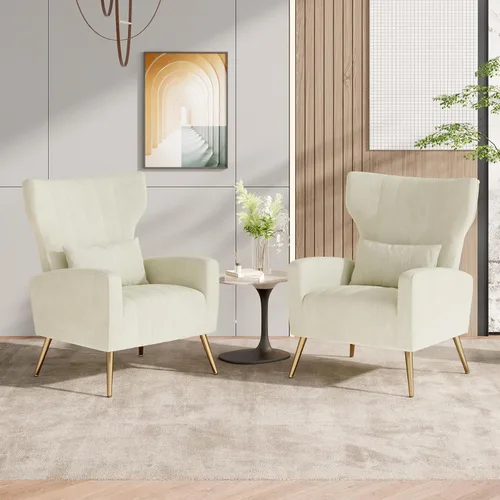 Miniatura 11 de Nalupatio Sillas decorativas de terciopelo, moderno sillón con respaldo alto con almohada lumbar, sillón tapizado de respaldo alto con patas de Beige