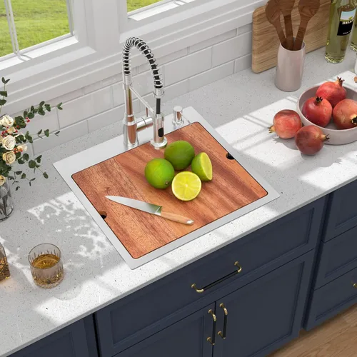 Miniatura 3 de Fregadero de cocina para exteriores, 21 x 20 pulgadas, fregadero de barra para exteriores, fregaderos de cocina de acero inoxidable de montaje