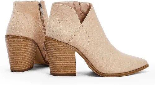 Miniatura 4 de Botas de tobillo para mujer con corte en V, puntera puntiaguda, tacón grueso, cremallera lateral, botas Chelsea