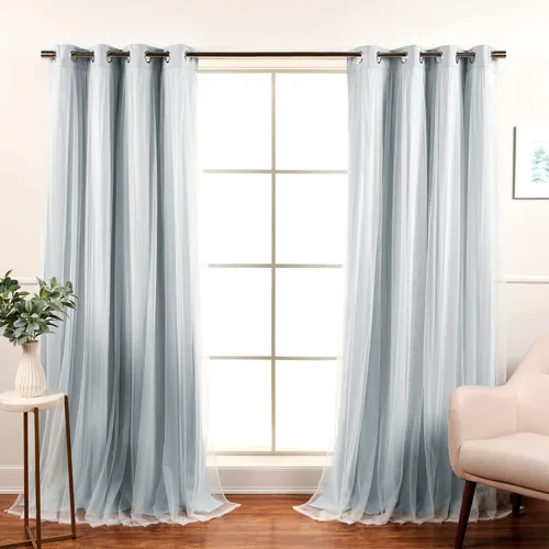 Miniatura 12 de Best Home Fashion Juego de 2 paneles de ventana de tul de encaje con aislamiento térmico y ojales de níquel de acero inoxidable para dormitorio
