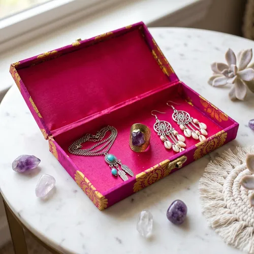 Miniatura 7 de LOVENSPIRE Caja organizadora de viaje de brocado, 4 unidades, cajas de regalo para bodas indias musulmanas paquistaníes punjabi, recuerdo de Nikah