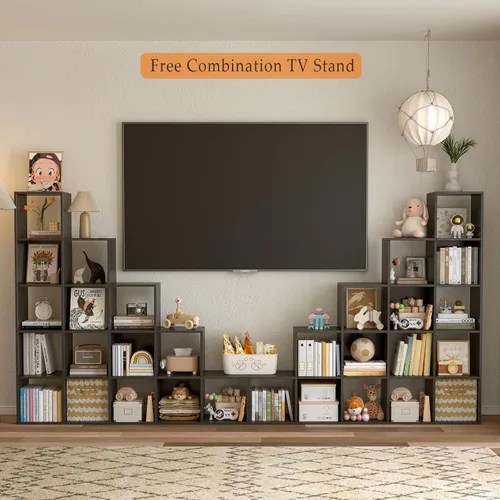 Miniatura 5 de OSCHF Estantería de almacenamiento en forma de cubo escalera, estante esquinero de 5 niveles en forma de L, organizador reversible de 15 cubos
