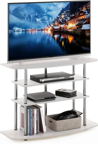 Furinno Frans Turn-N-Tube - Soporte para televisor de 4 niveles, para televisores de hasta 43 pulgadas, color roble blanco
