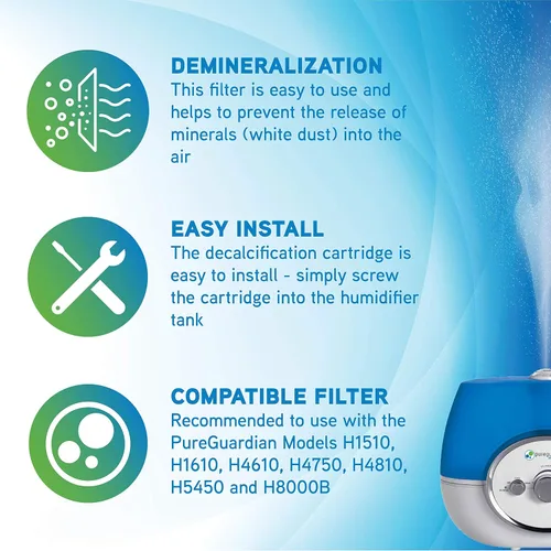 Miniatura 2 de PureGuardian Filtro de desmineralización humidificador, cartucho 1, evita la liberación de minerales, dura 1000 horas, blanco, FLTDC