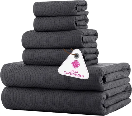 Miniatura 77 de CASA COPENHAGEN Juego de 6 toallas de palomitas de maíz, color azul polvoriento, 21.16 oz/m², 2 toallas de baño, 2 toallas de mano y 2 toallas