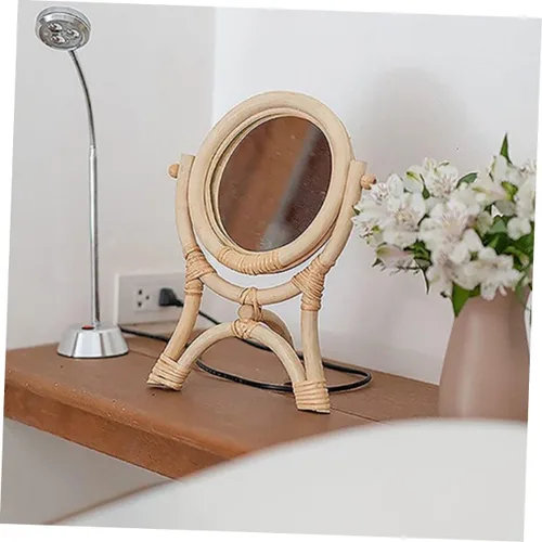 Miniatura 8 de GANAZONO Rattan Makeup Mirror 3-Legged Round Decorative Mirror Adjustable Rotation for Girls Bedroom for Makeup and Decor