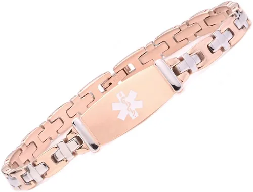Miniatura 43 de LinnaLove Lady Medical Alert - Pulseras médicas de acero inoxidable para mujer, 7.5 pulgadas