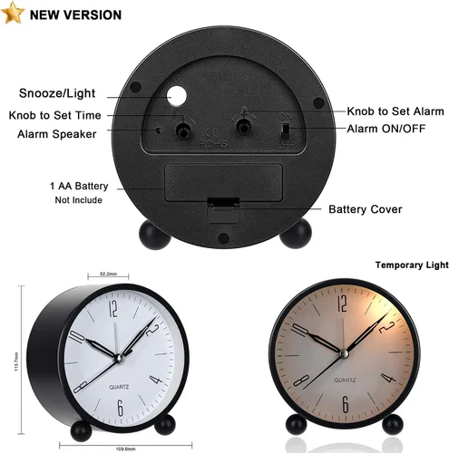 Miniatura 7 de Reloj analógico, reloj despertador que funciona con pilas, relojes de escritorio sin tictac para estudiantes, suministros de regreso a la escuela