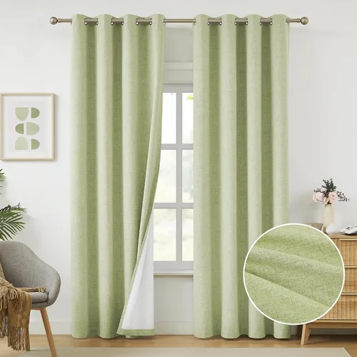 Miniatura 16 de Cortinas opacas de lino beige Melodieux de 63 pulgadas de largo para dormitorio, sala de estar, 100% cortinas con ojales para bloquear la luz