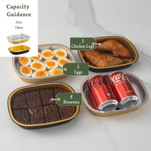 Miniatura 2 de Bandejas ovaladas de papel de aluminio con tapas a presión (paquete de 5) Recipiente reutilizable de servicio pesado 2 veces más grueso de 25