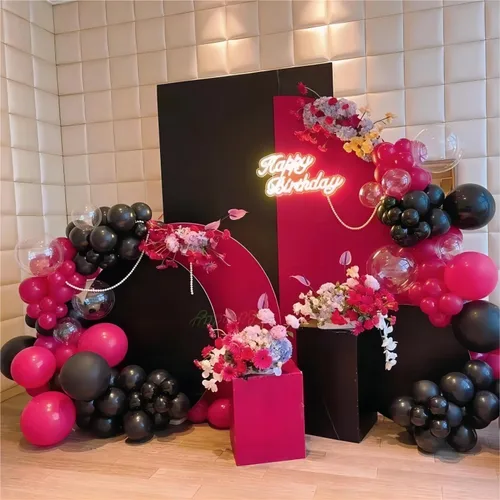 Miniatura 4 de 136 piezas de kit de arco de globos de color rosa eléctrico y negro con globos transparentes - 18/12/10/5 pulgadas de guirnalda gótica