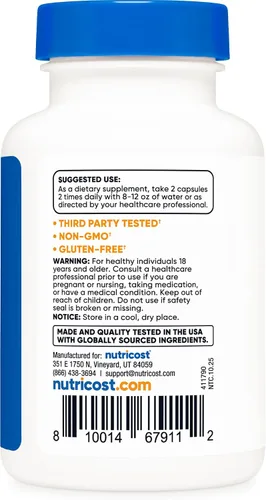 Miniatura 4 de Nutricost Alpha GPC 600 mg, 60 cápsulas vegetarianas - Sin OMG y sin gluten, 300 mg por cápsula