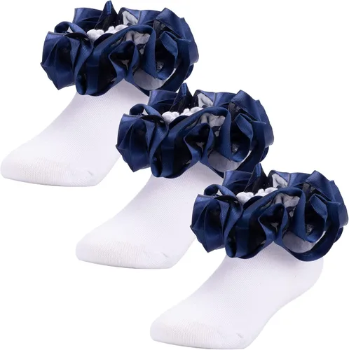 Miniatura 38 de Dicry Calcetines de encaje doble para niñas pequeñas con puños ondulados y volantes grandes para bebés y niños
