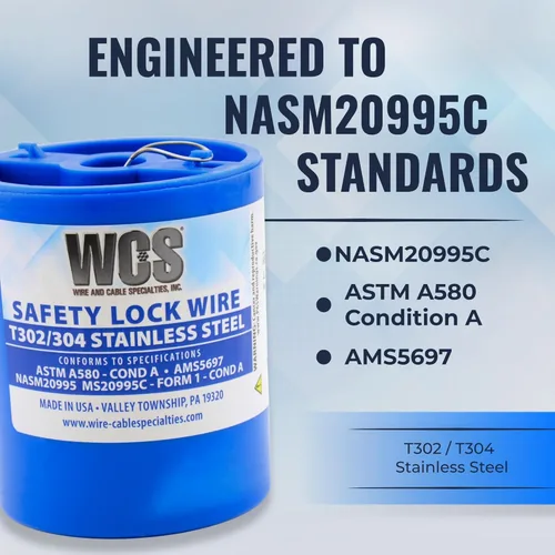 Miniatura 2 de WCS - Cable de bloqueo de seguridad de acero inoxidable .032, T302/304, NASM20995C MS20995C, ASTM A580 condición A, AMS569, alambre mecánico