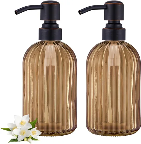 Miniatura 14 de Dispensadores de jabón de vidrio para cocina y baño, botella de vidrio pesado de 16 onzas, bomba de níquel cepillado de acero inoxidable