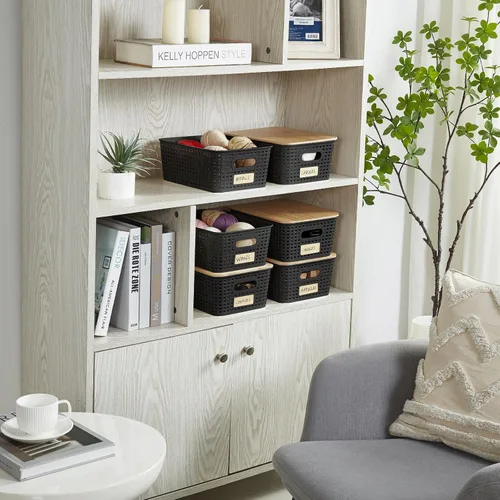 Miniatura 6 de Bagnizer Contenedores pequeños de plástico con tapas de bambú de 5.2 cuartos de galón, cesta apilable para despensa, contenedores decorativos lindos