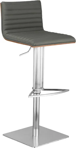 Miniatura 15 de Armen Living Adele - Taburete giratorio moderno de altura ajustable de piel sintética y madera de nogal con base cromada para encimera de isla