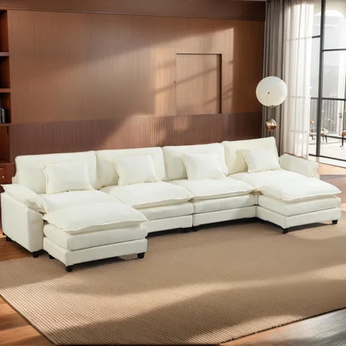 Miniatura 47 de Sofá modular seccional, sofá de nube con otomana, asiento profundo de felpilla en forma de L para sala de estar y apartamento