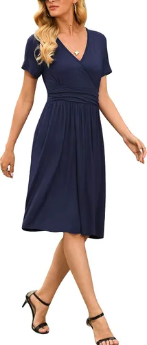Miniatura 2 de Vestido de verano floral para mujer, cuello en V, bohemio, con volantes, manga con volantes, vestido de lunares suizos, con cinturón, acampanado