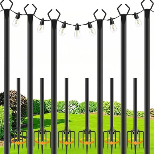 Miniatura 8 de zoegi Paquete de 2 postes de luz de 10 pies, postes de luz para luces exteriores con tenedor, soportes de luces colgantes para exteriores, soporte