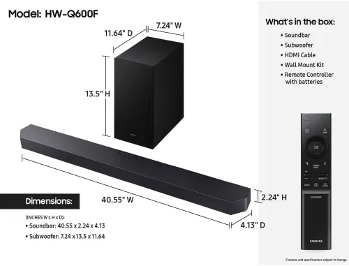 Miniatura 3 de Samsung HWQ600F 3.1.2 canales, barra de sonido serie Q con subwoofer inalámbrico