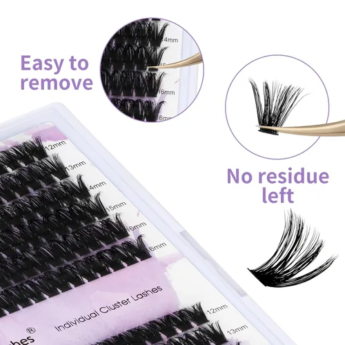Miniatura 5 de Racimos de pestañas 60D/80D, extensiones de pestañas DIY, pestañas rizadas D, racimos de pestañas esponjosas, longitud mixta 12-16 mm, racimos