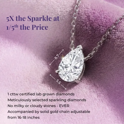 Miniatura 3 de La Joya Collares de diamantes de 1 quilate para mujer Collar de diamante solitario cultivado en laboratorio GH VSSI Cadena de oro macizo incluida