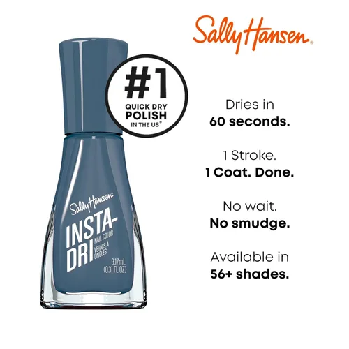 Miniatura 4 de Sally Hansen Insta-Dri Esmalte de uñas Secado rápido, duradero, brillo sin vetas Opaco, brillante 507 Time to Indi-go Color de uñas azul