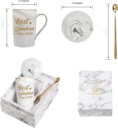 Miniatura 6 de Taza "Best Grandma Ever" Regalos de Café Cumpleaños Día de las Madres para de Nieta Nieto Nietos Nietos 14 Onzas Caja de Regalo con Cuchara y Tapete