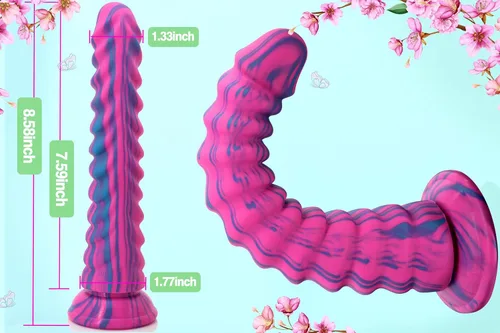 Miniatura 2 de MEBAULT Consolador realista de 8.58 pulgadas, consolador de punto G de silicona acanalada, pene falso con fuerte ventosa, juguetes sexuales rojos