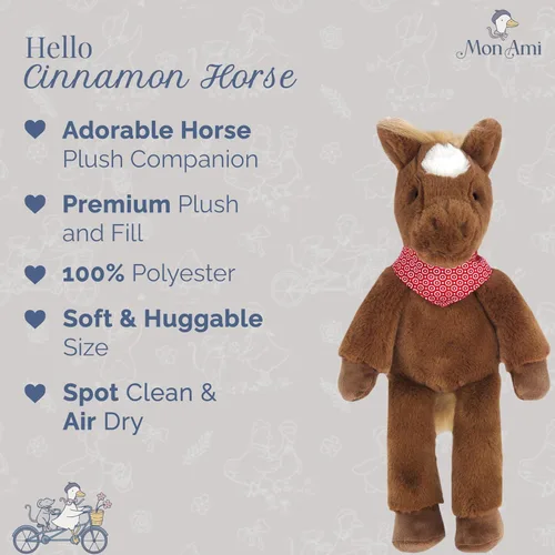 Miniatura 2 de MON AMI Juguete de peluche Cinnamon The Horse – Caballo de peluche suave de 15 pulgadas, peluche de poni de granja con bandana, animal sentado